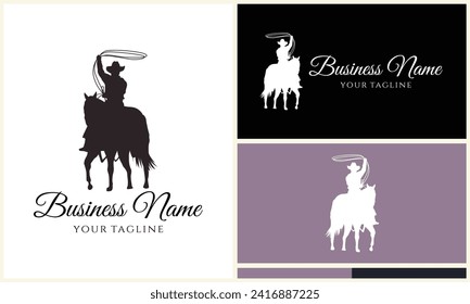 silhouette cowboy horseman logo template