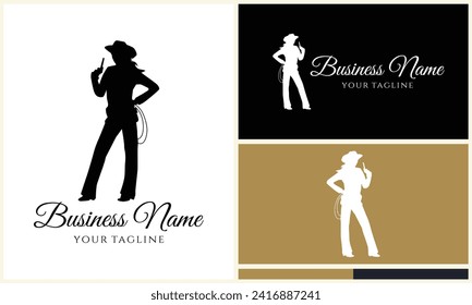 silhouette cowboy horseman logo template