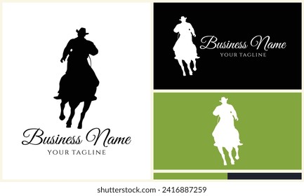 silhouette cowboy horseman logo template