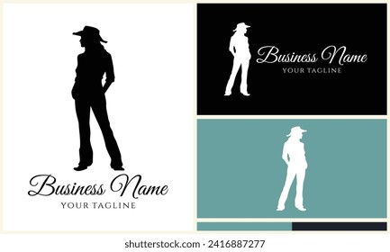 silhouette cowboy horseman logo template