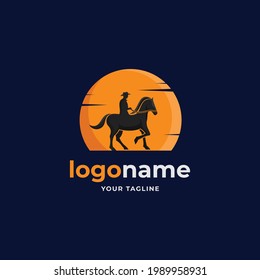 silhouette cowboy with moon logo gradient style for western country ranch farm company business