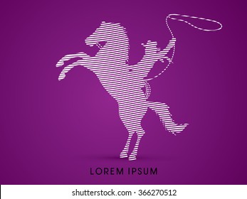 Silhouette, Cowboy on bucking horse with lasso, designed using line curve graphic vector.