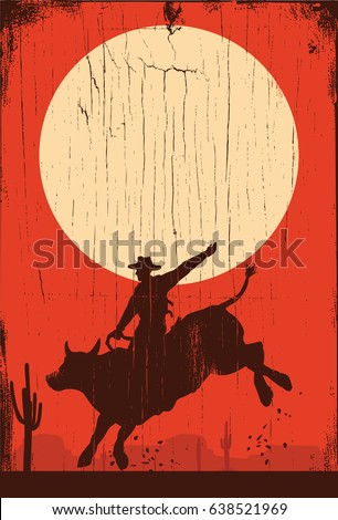 Silhouette Cowboy Riding Bull Sunset On Stock Vector (Royalty Free ...