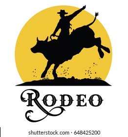 Silhouette of a cowboy riding bull, vector