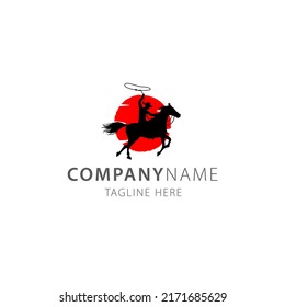 silhouette cowboy riding horse logo vector
