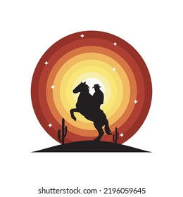 silhouette cowboy riding horse logo vector Design Vector