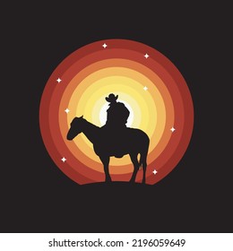 silhouette cowboy riding horse logo vector Design Vector
