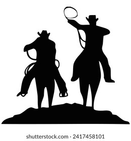 silhouette cowboy riding horse on white background