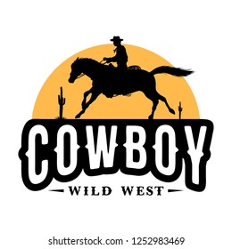 Silhouette of a cowboy riding horse, vector