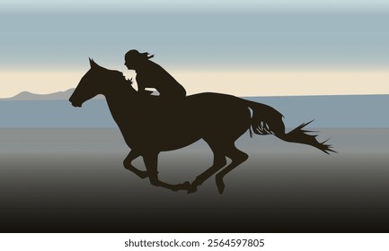 Silhouette of a cowboy riding a horse. Vector illustration. to decorate your prints and western scenes