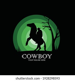 Silhouette of Cowboy riding horses