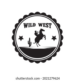 Silhouette Cowboy riding prancing horse emblem logo design