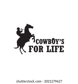 Silhouette Cowboy riding prancing horse logotype logo design