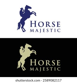 Silhouette Cowboy riding prancing horse logotype logo design