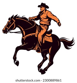 Silhouette of cowboy riding stallion over white