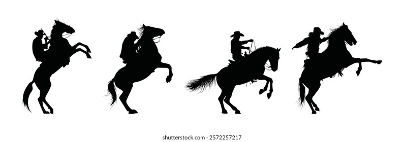 silhouette of a cowboy riding a wild horse vector design