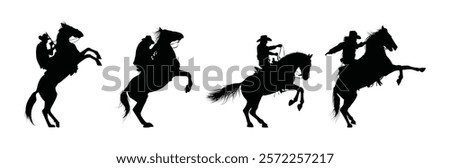 silhouette of a cowboy riding a wild horse vector design