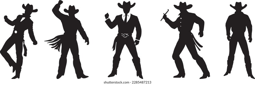 Silhouette of cowboys dancing at the country music festival. Vector design for dance competition