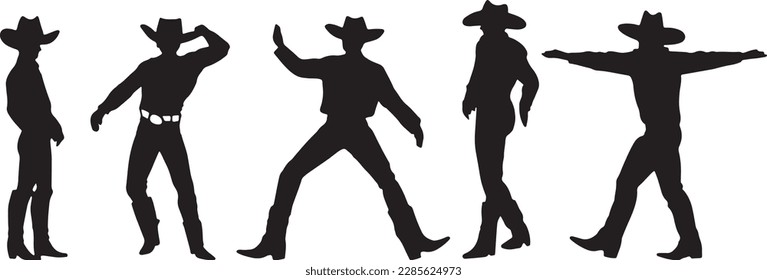 Silhouette de vaqueros bailando en el festival de música country. Diseño de vectores para la competencia de danza