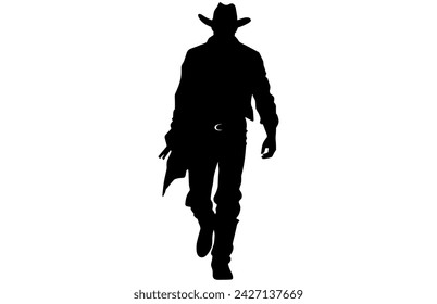 Silhouette of cowboys walking, Cowboy in various action, cowboys walking vector
