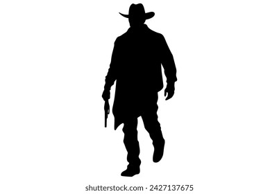 Silhouette of cowboys walking, Cowboy in various action, cowboys walking vector
