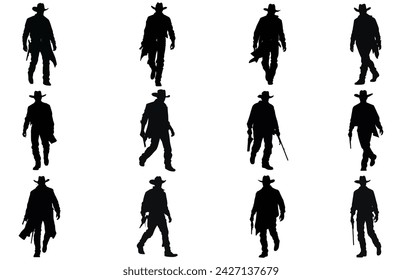 Silhouette of cowboys walking, Cowboy in various action, cowboys walking vector
