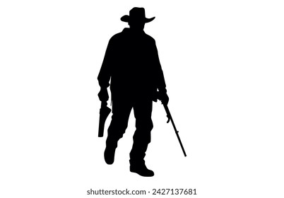 Silhouette of cowboys walking, Cowboy in various action, cowboys walking vector
