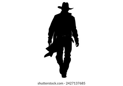 Silhouette of cowboys walking, Cowboy in various action, cowboys walking vector
