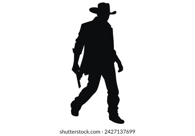 Silhouette of cowboys walking, Cowboy in various action, cowboys walking vector

