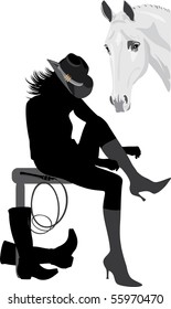 Silhouette of cowboy-woman. Vector