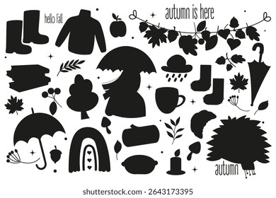 Silhouette cozy fall autumn mood clipart set