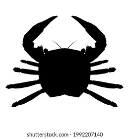 Silhouette of a crab on a white background. View from above. Vector illustration