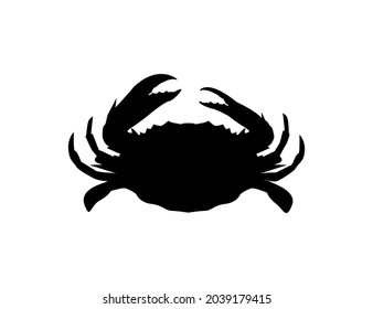 Silhouette of a crab on a white background. Underwater sea animal clipart vector design illustration.