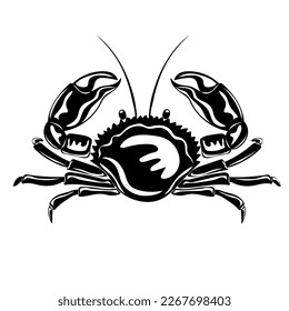 Silhouette of crab. Seafood shop logo, signboard, restaurant menu, fish market, banner, poster design template. Fresh seafood or shellfish product. Vector illustration