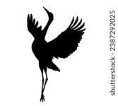 Silhouette of a crane bird animal with wings spreaded