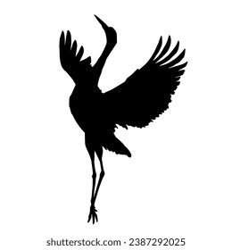 Silhouette of a crane bird animal with wings spreaded