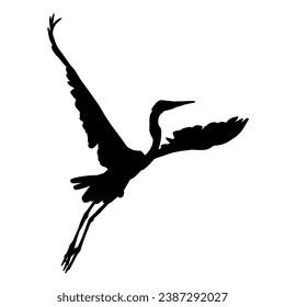 Silhouette of a crane bird animal with wings spreaded