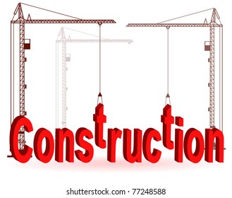 Silhouette of the crane on construction of a word "Construction"