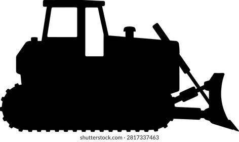 Silhouette of a crawler bulldozer with front blade for heavy construction heavy duty bulldozer construction machinery