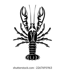 Silhouette of crayfish or lobster. Seafood shop logo, signboard, restaurant menu, fish market, banner, poster design template. Fresh seafood or shellfish product. Vector illustration
