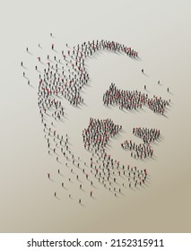 Atatürk silhouette, created by hundreds of people of all ages coming together.