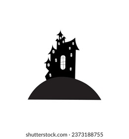 Silhouette of creepy mansion on white background Keywords