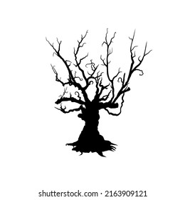 Silhouette of creepy, scary tree. Halloween elements, vector illustration. Part of set of Spooky trees.