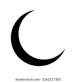 Silhouette crescent icon isolated on white background, black half moon shape, Ramadan and Eid design concept, flat icon for apps and websites, vector illustration