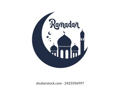 Silhouette of crescent moon and mosque ramdan concept vector illustration