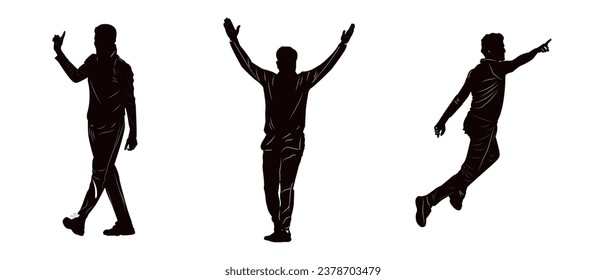 Silhouette de un jugador de cricket celebrando después de tomar un wicket.