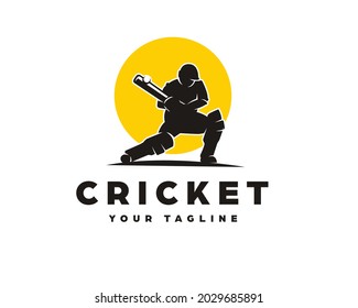 silhouette of cricket player hitting the ball logo design template