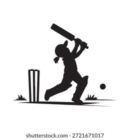 Silhueta de um jogador de críquete acertando uma bola perto dos wickets