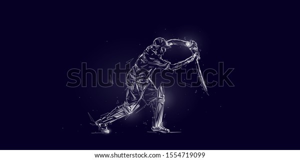 Silhouette of a cricket player, particles, a\
hologram. Cricket championship. Illustration of Batman playing\
cricket-vector\
image