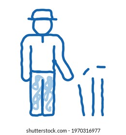 Silhouette of Cricket Player sketch icon vector. Hand drawn blue doodle line art Silhouette of Cricket Player sign. isolated symbol illustration